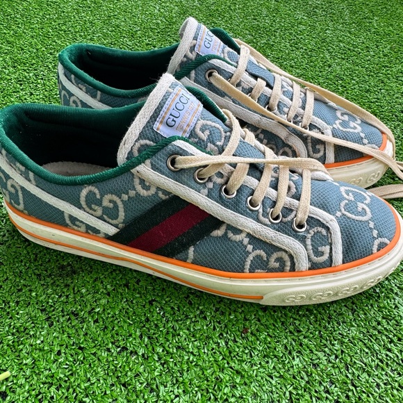 Cotton GG Monogram Web Womens 1977 Tennis Sneaker - Picture 1 of 7